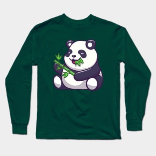 Cute Panda Eating Bamboo Leaf Cartoon Long Sleeve T-Shirt